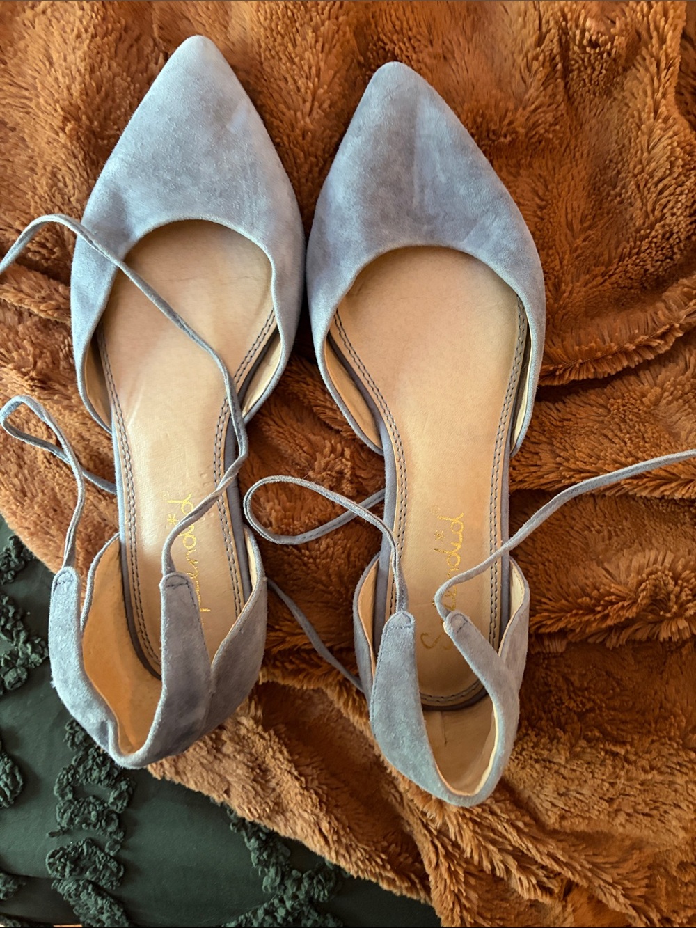 Splendid Gray Suede Pointed-Toe Lace-Up Flats